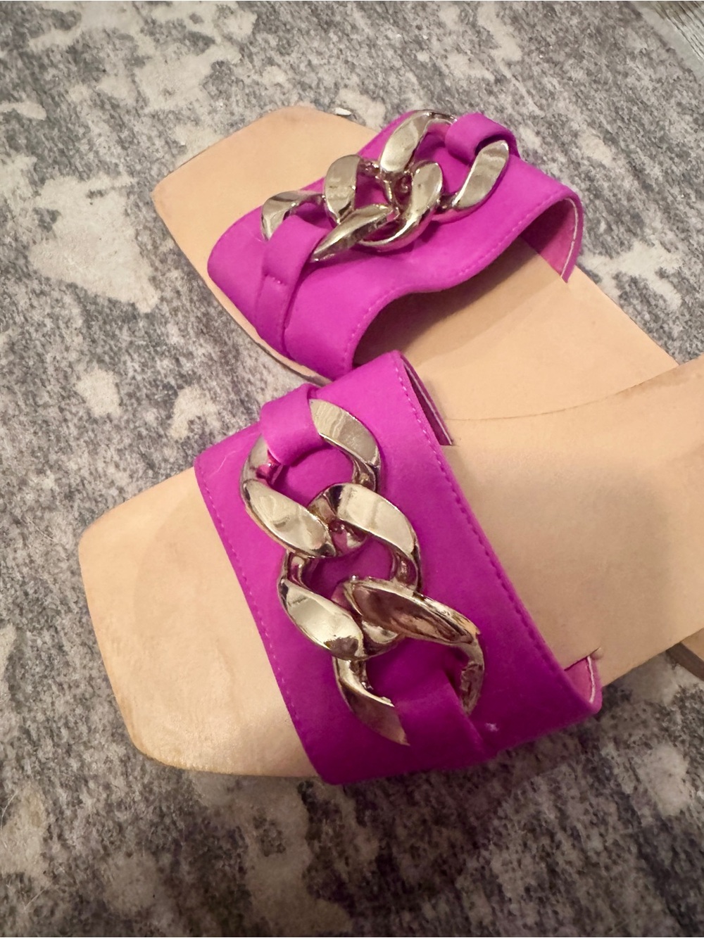 ShuShop Fuchsia Slide Sandals with Gold Chain Accent